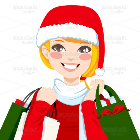 Christmas Shopping Blonde Clipart Vector Illustration 01000