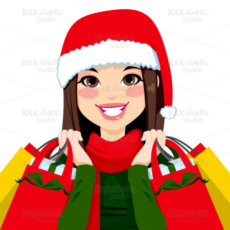 Christmas Shopping Brunette Clipart Vector Illustration 01015