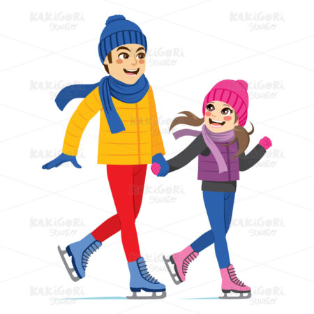 Christmas Skating Family Clipart Vector Illustration 03801