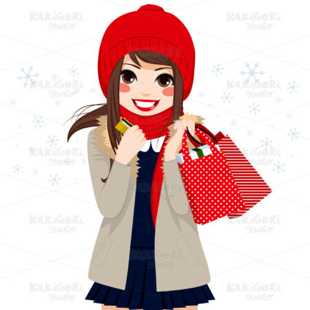 Christmas Winter Shopping Girl Clipart Vector Illustration 01897