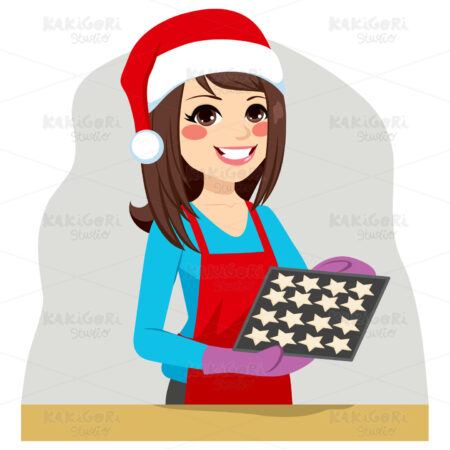 Christmas Woman Cooking Cookies Clipart Vector Illustration 03129