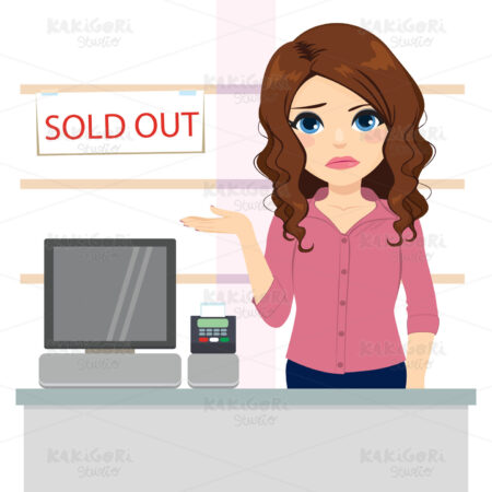 Clerk Showing Sold Out Banner Clipart Vector Illustration 05138