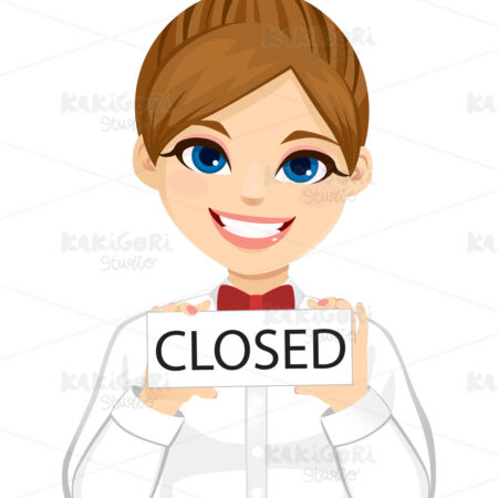 Closed Sign Board Barista Waitress Clipart Vector Illustration 04847