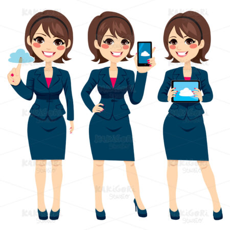Cloud Businesswoman Devices Clipart Vector Illustration 02618