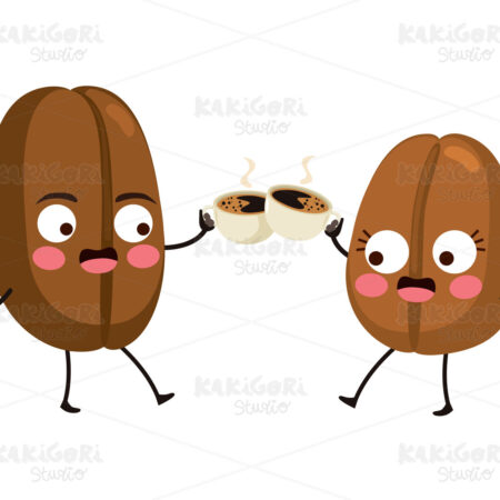 Coffee Beans Toasting With Cups Clipart Vector Illustration 05106