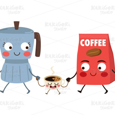 Coffee Maker Espresso Family Character Clipart Vector Illustration 05004