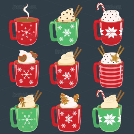 Collection Christmas Mugs Hot Drinks Clipart Vector Illustration 05194
