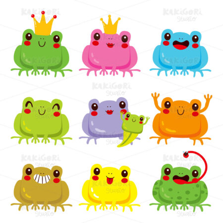 Colorful Frogs Collection Clipart Vector Illustration 01642