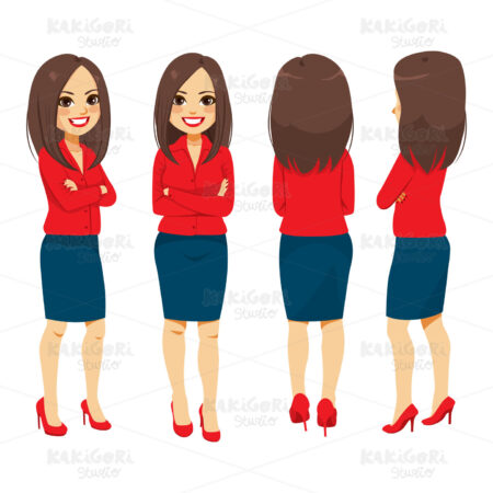 Confident Businesswoman Different Angle View Clipart Vector Illustration 04561