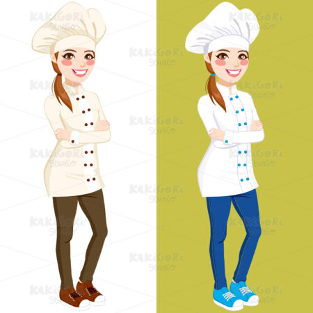 Confident Chef Woman Standing Clipart Vector Illustration 01824