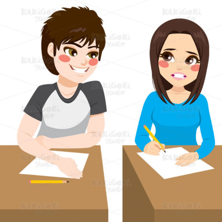 Copying Exam Boy Clipart Vector Illustration 03280