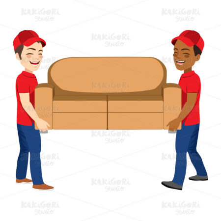 Couch Moving Workers Clipart Vector Illustration 04089