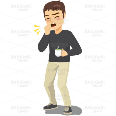 Coughing Man Holding Hot Drink Clipart Vector Illustration 04279