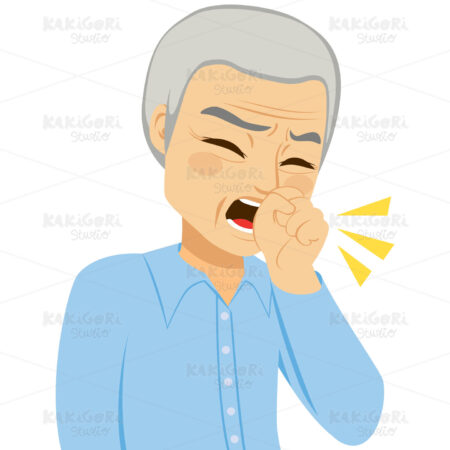 Coughing Senior Man Clipart Vector Illustration 03396