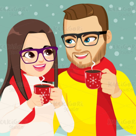 Couple Christmas Cocoa Mug Clipart Vector Illustration 05192