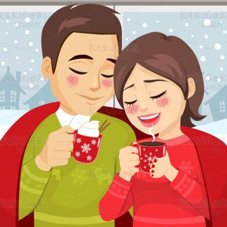 Couple Christmas In Love Clipart Vector Illustration 05193