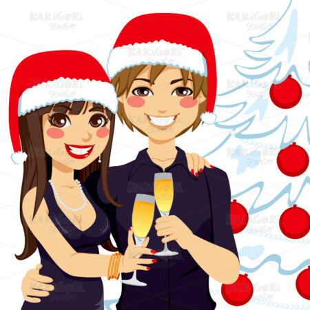 Couple Christmas Toast Clipart Vector Illustration 01231