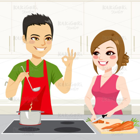 Couple Cooking Together Clipart Vector Illustration 03009