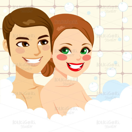 Couple Enjoying Bubble Bath Clipart Vector Illustration 01722