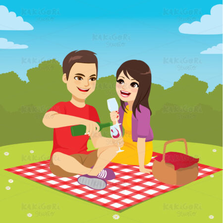 Couple Enjoying Picnic Clipart Vector Illustration 04511