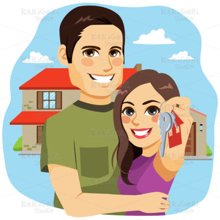 Couple Holding Keys Clipart Vector Illustration 03561