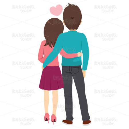 Couple Hugging Back Clipart Vector Illustration 04599