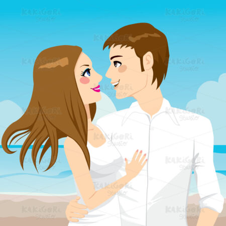 Couple Hugging On Beach Clipart Vector Illustration 01303