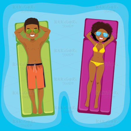 Couple Inflatable Swimming Pool Clipart Vector Illustration 03627