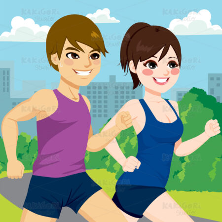 Couple Jogging Park Clipart Vector Illustration 02993