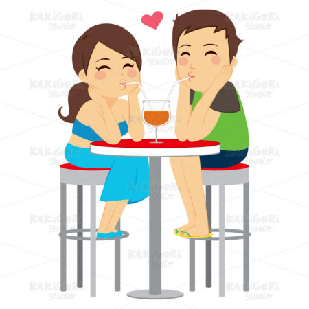 Couple Love Drinking Same Glass Clipart Vector Illustration 02183