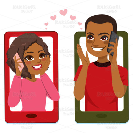 Couple Love Smartphone Clipart Vector Illustration 04439