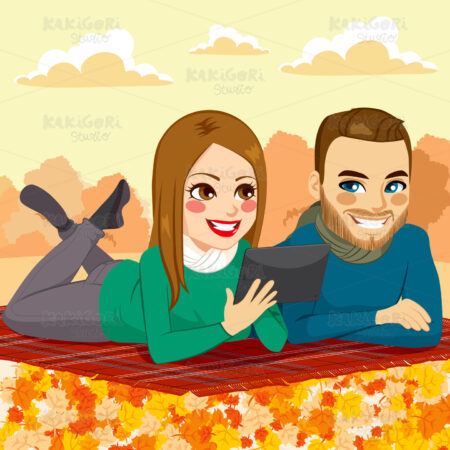 Couple Lying Down Blanket Clipart Vector Illustration 02921