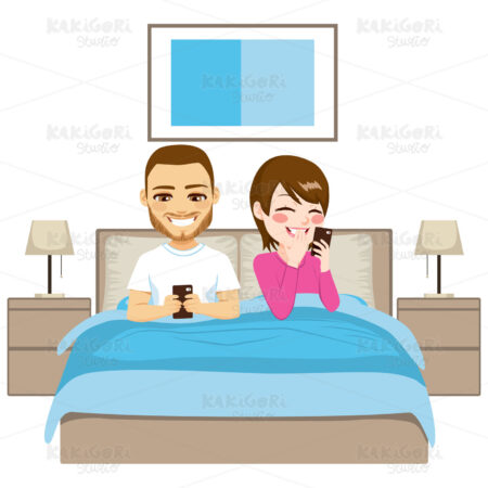 Couple Mobile Addiction Clipart Vector Illustration 02741
