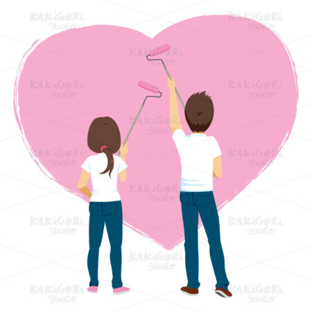 Couple Painting Heart Wall Clipart Vector Illustration 04111