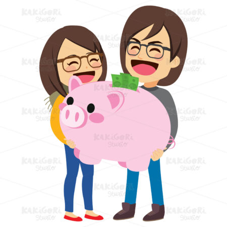 Couple Piggy Bank Savings Clipart Vector Illustration 03975