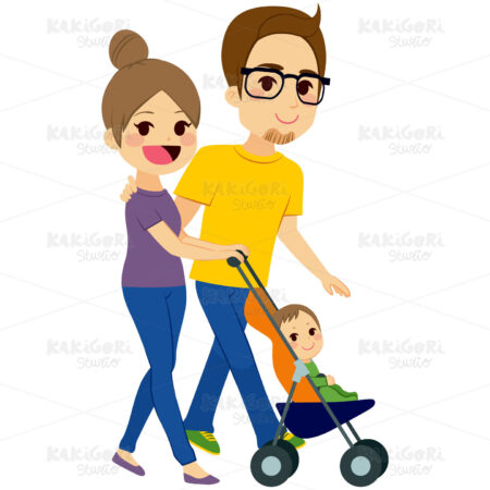 Couple Pushing Stroller Clipart Vector Illustration 02349