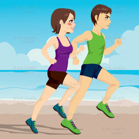 Couple Running On Beach Clipart Vector Illustration 01425