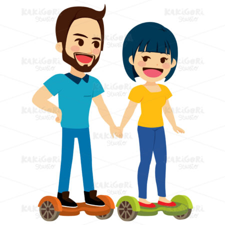 Couple Self Balancing Scooter Clipart Vector Illustration 03678
