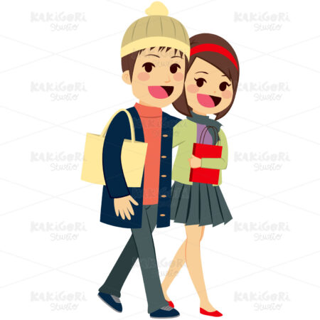 Couple Shopping Walking Clipart Vector Illustration 03148