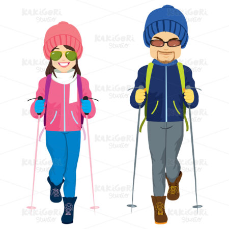 Couple Ski Winter Clothes Clipart Vector Illustration 03302