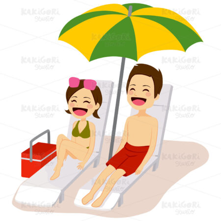 Couple Sunbathing Relaxing Clipart Vector Illustration 02255