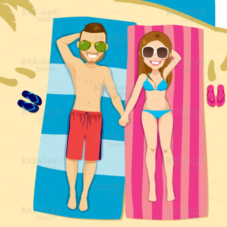 Couple Together Beach Clipart Vector Illustration 02597