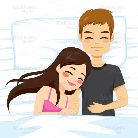Couple Top View Bed Clipart Vector Illustration 02503