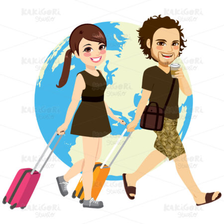 Couple Traveling Clipart Vector Illustration 03588