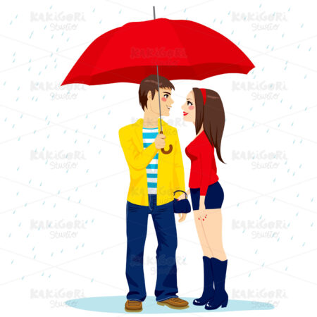 Couple Under Red Umbrella Clipart Vector Illustration 01316