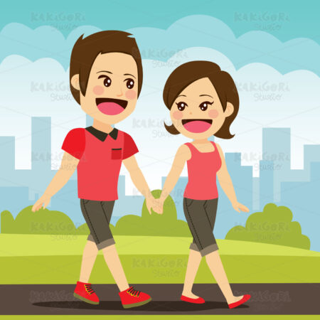 Couple Walking Holding Hands Clipart Vector Illustration 04657