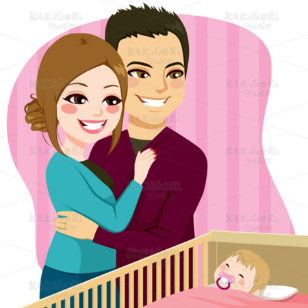 Couple Watching Baby Sleeping Clipart Vector Illustration 02737