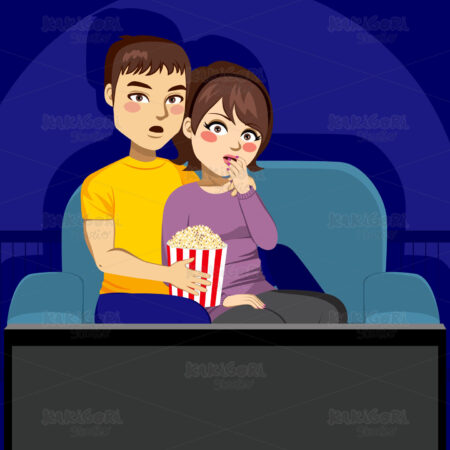 Couple Watching TV At Night Clipart Vector Illustration 03053