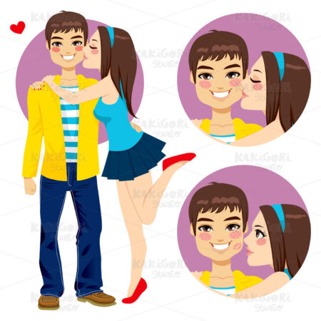 Couple Young Lovers Kiss Clipart Vector Illustration 01259