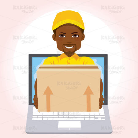 Courier Boy Package Online Delivery Clipart Vector Illustration 04445